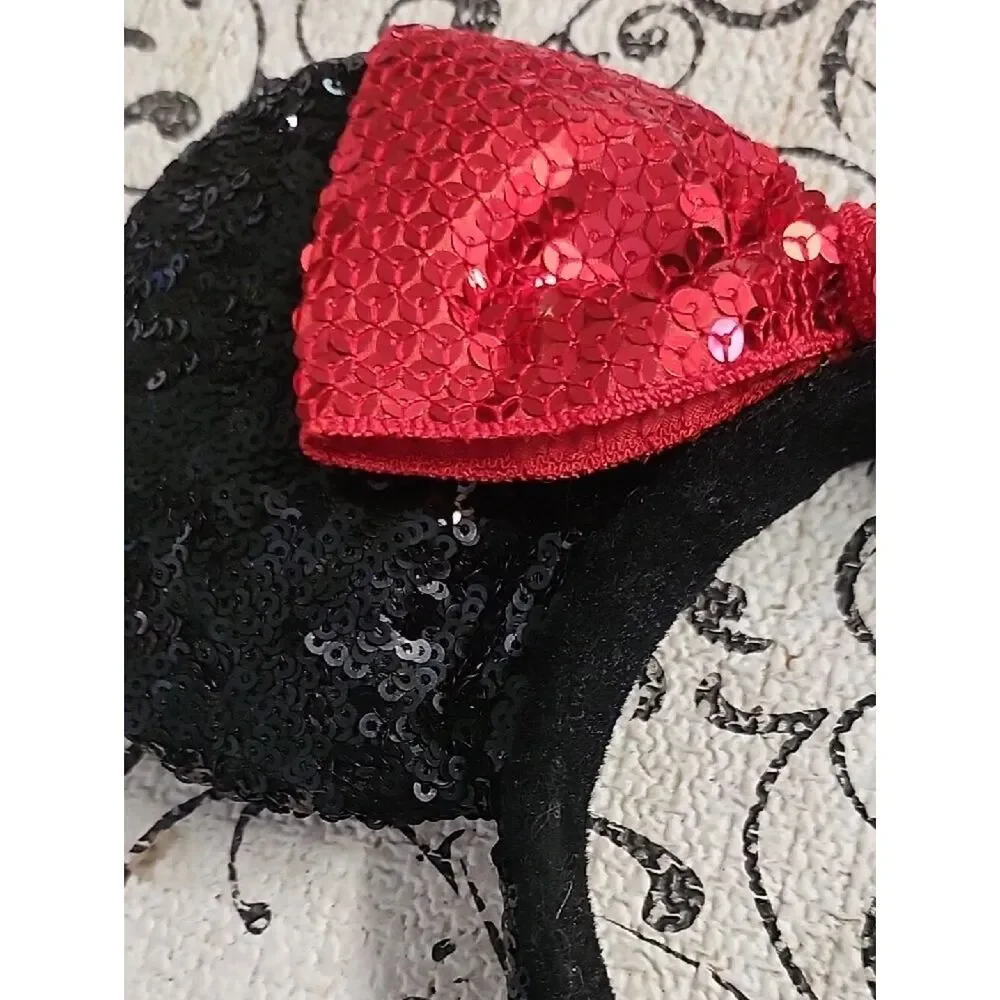 Disney Parks Black and Red Sequin Ear Headband
